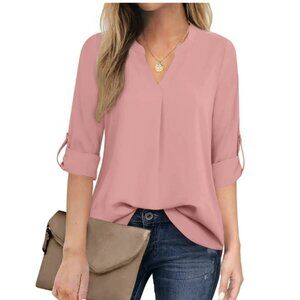 Fantaslook Women's 3/4 Sleeve V-Neck Dressy Blouse – Light Pink (XL)